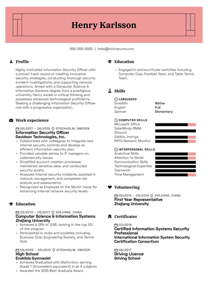 Information Security Officer Resume Sample