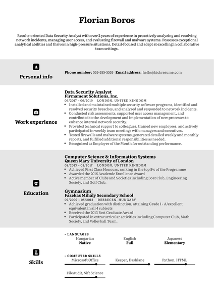 Data Security Analyst Resume Example