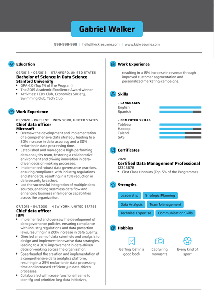 Chief data officer Resume Sample