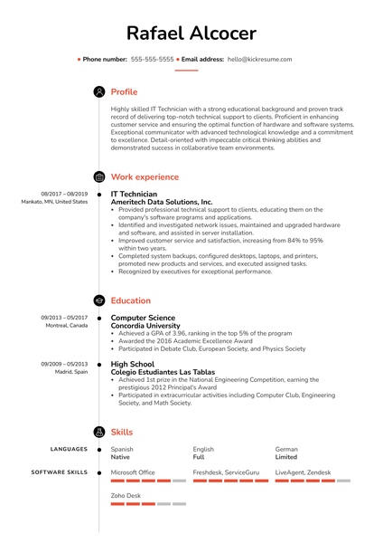 IT Technician Resume Sample