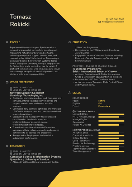 Network Support Specialist Resume Sample