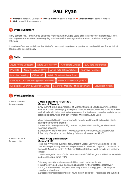 Microsoft Cloud Program Manager Resume Example