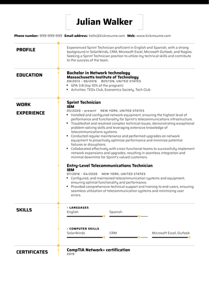 Sprint Technician Resume Sample