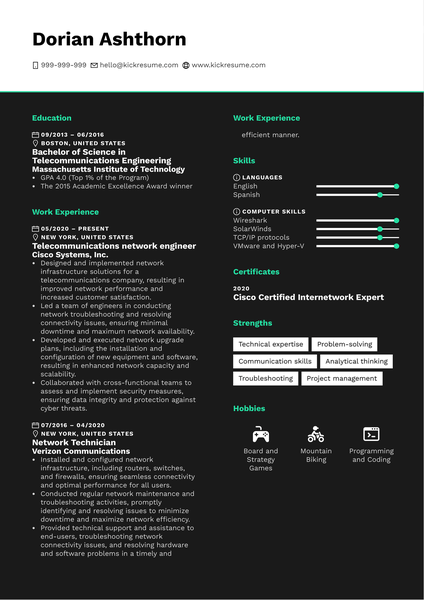 Telecommunications Network Engineer Resume Sample