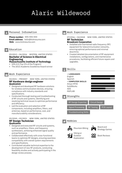 RF Hardware Design Engineer Resume Sample