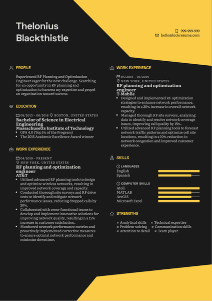 RF Planning and Optimization Engineer Resume Sample