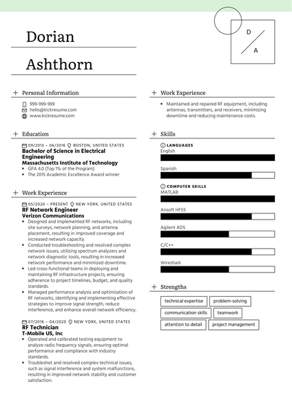 RF Network Engineer Resume Sample