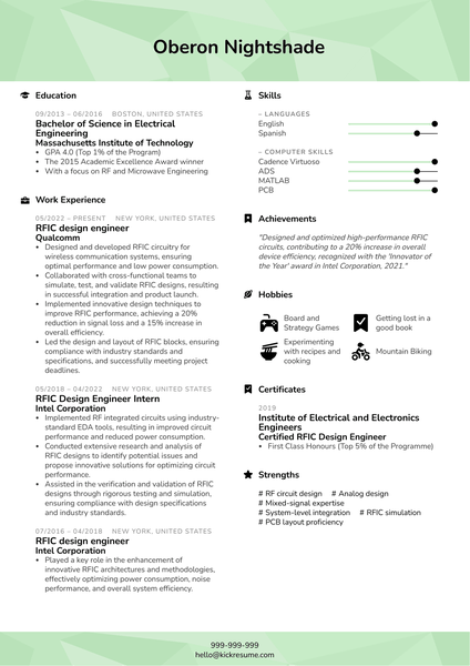 RFIC Design Engineer Resume Sample