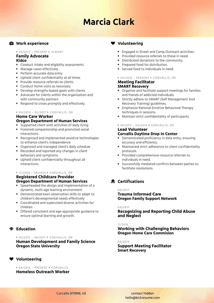 Family Advocate Resume Example