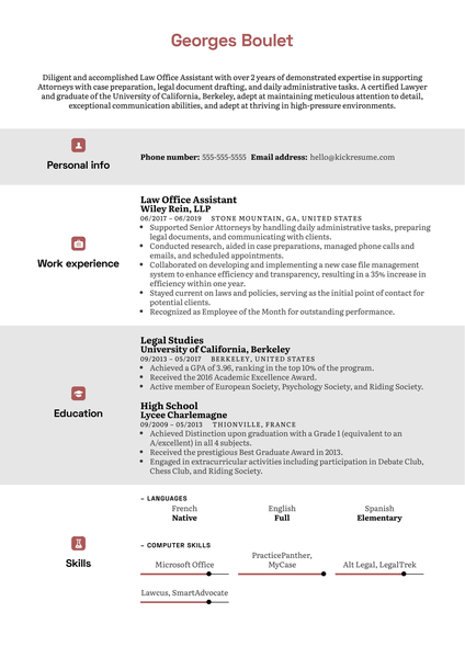 Law Office Assistant Resume Sample