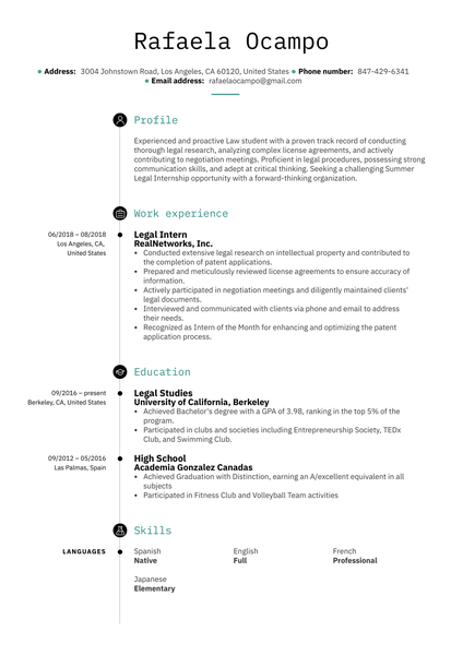 Legal Intern Resume Example