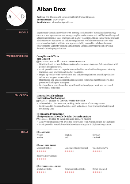 Compliance Officer Resume Template