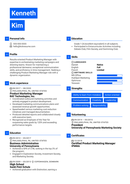 Product Marketing Manager Resume Example