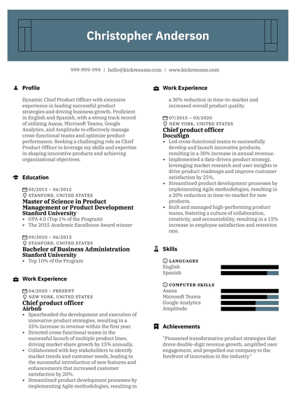 Chief product officer Resume Sample