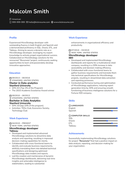 MicroStrategy developer Resume Sample