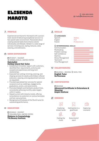 Hair Stylist Resume Sample