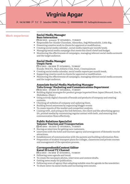 L'Oréal Social Media Manager Resume Example