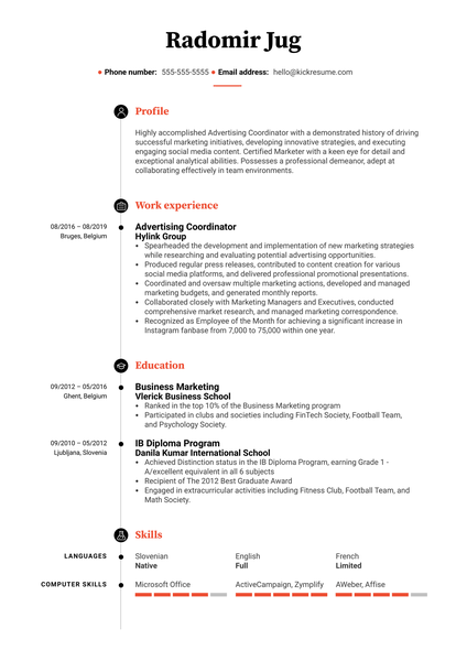 Advertising Coordinator Resume Example