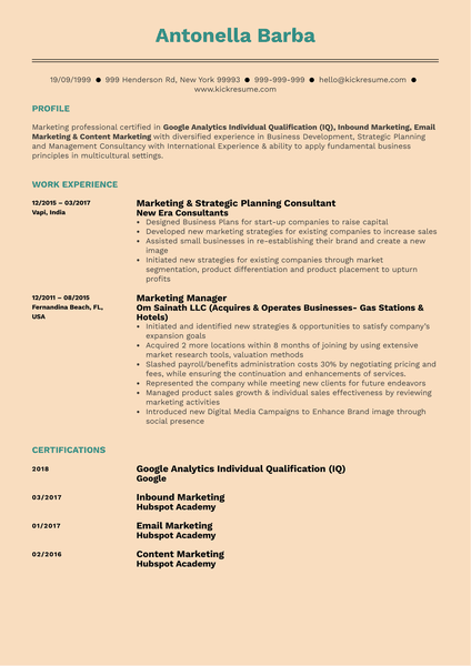 Brand Marketing Manager Resume Example