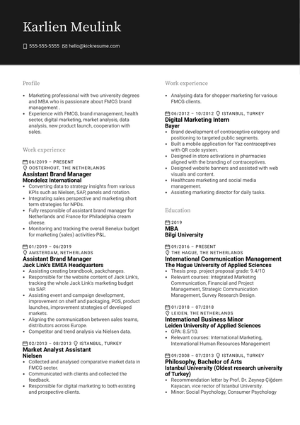 Mondelez International Assistant Brand Manager Resume Example