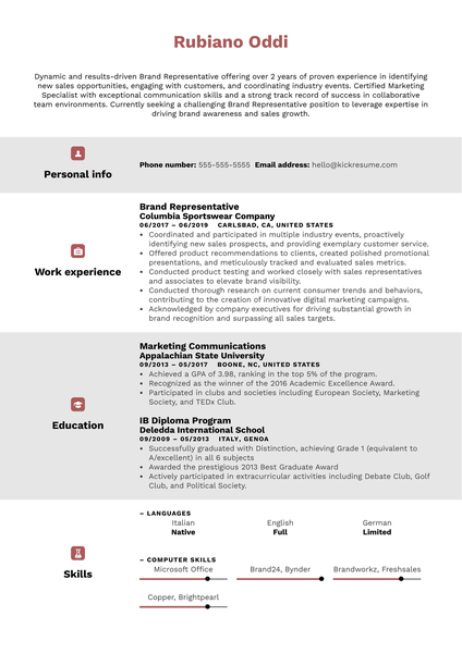 Brand Representative Resume Sample