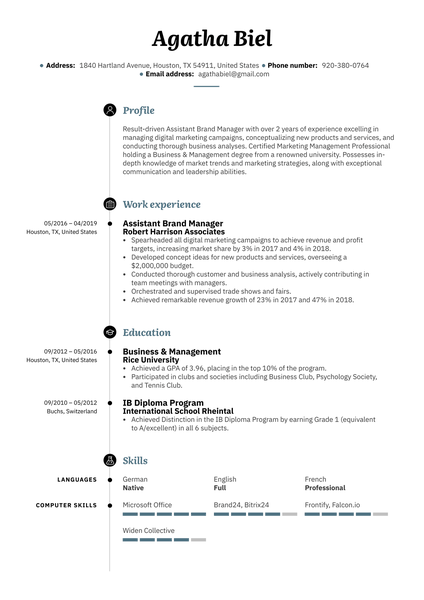 Assistant Brand Manager Resume Sample