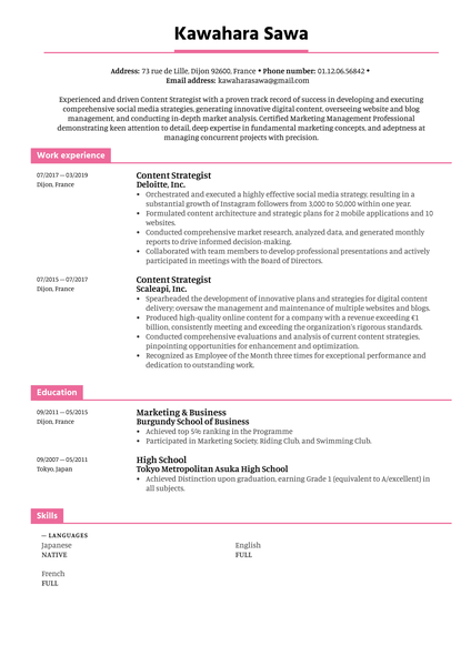 Content Strategist Resume Template