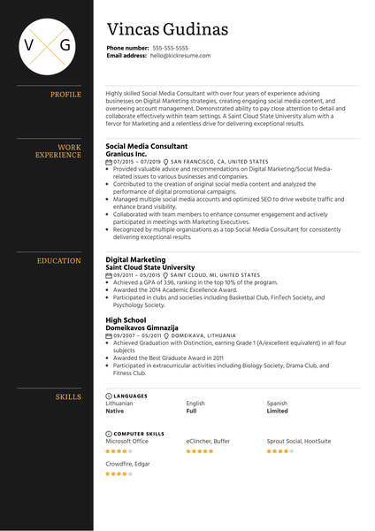 Social Media Consultant Resume Example