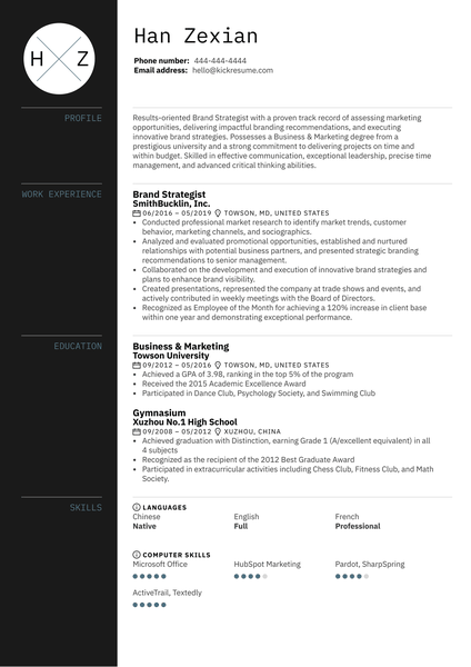 Brand Strategist Resume Example