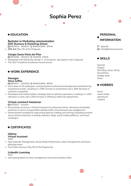 Virtual Assistant Resume Sample