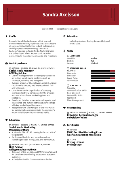 Professional Social Media Manager Resume Sample