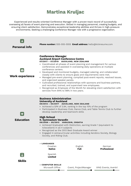 Conference Manager Resume Sample