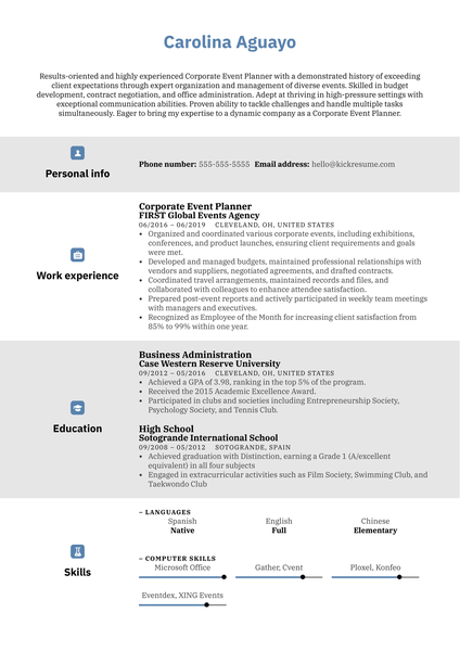 Corporate Event Planner Resume Sample