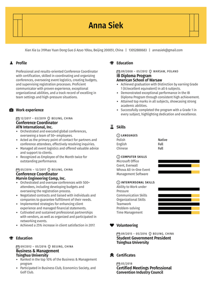 Conference Coordinator Resume Sample