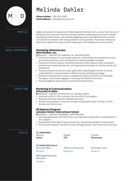 Marketing Administrator Resume Example