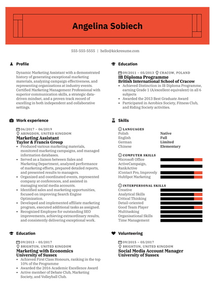 Marketing Assistant Resume Example