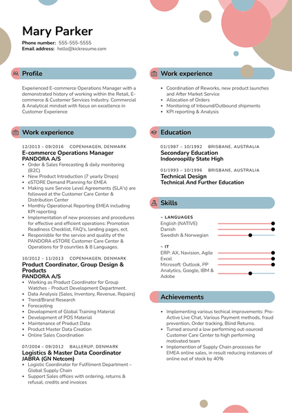 IKEA E-commerce Operations Manager Resume Sample