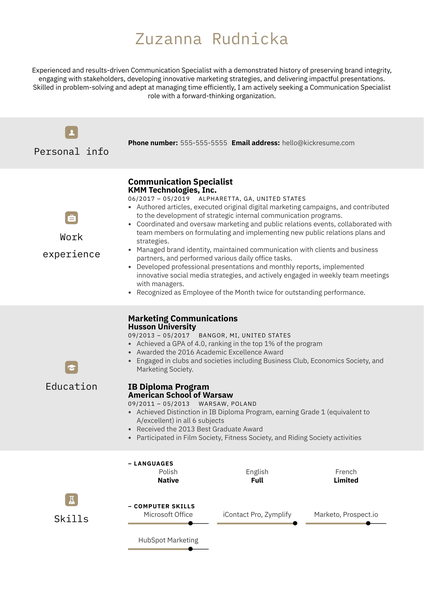 Communication Specialist Resume Sample