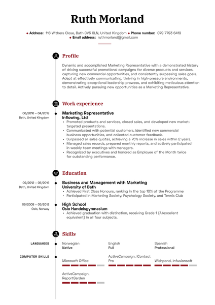 Marketing Representative Resume Sample