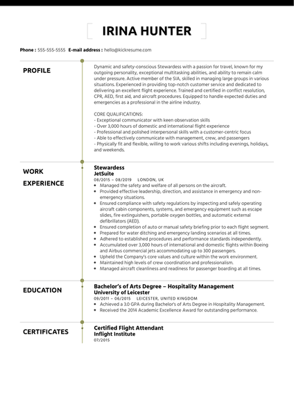 Stewardess Resume Example