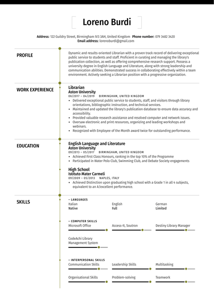 Librarian Resume Sample