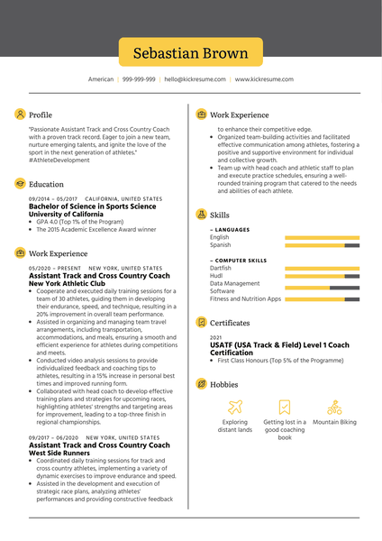 Assistant Track and Cross Country Coach Resume Sample