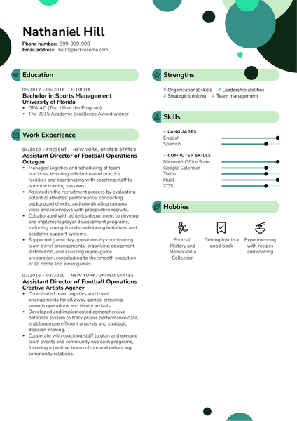 Assistant Director of Football Operations Resume Sample