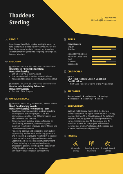 Head Field Hockey Coach Resume Sample