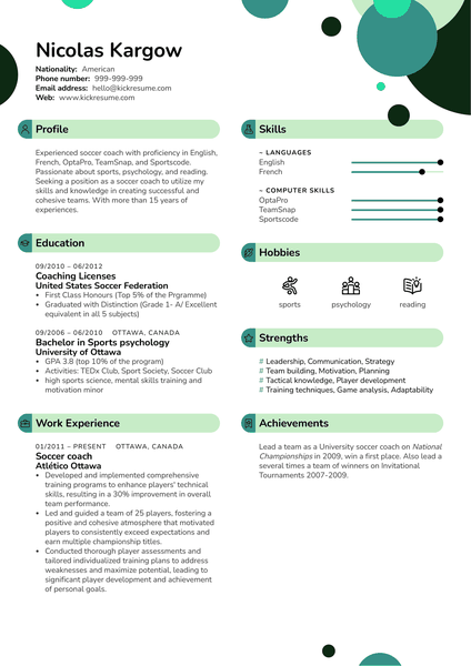 Soccer Coach Resume Sample