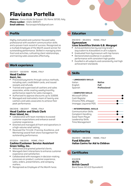 Head Cashier Resume Template