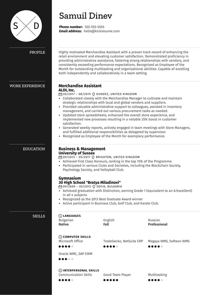 Merchandising Assistant Resume Sample