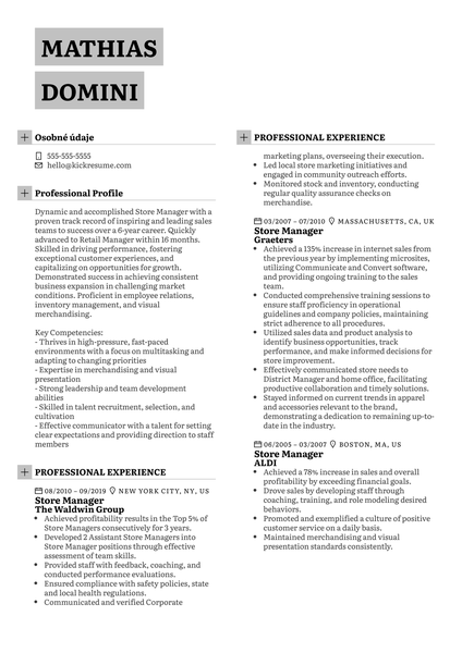 Store Manager Resume Example