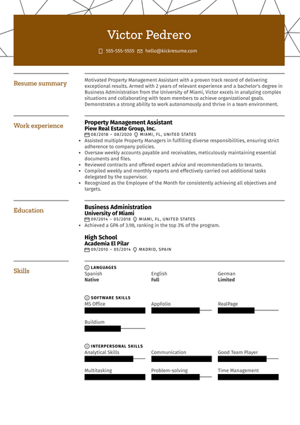 Property Management Assistant Resume Sample