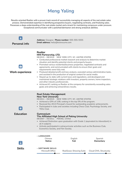 Realtor Resume Example